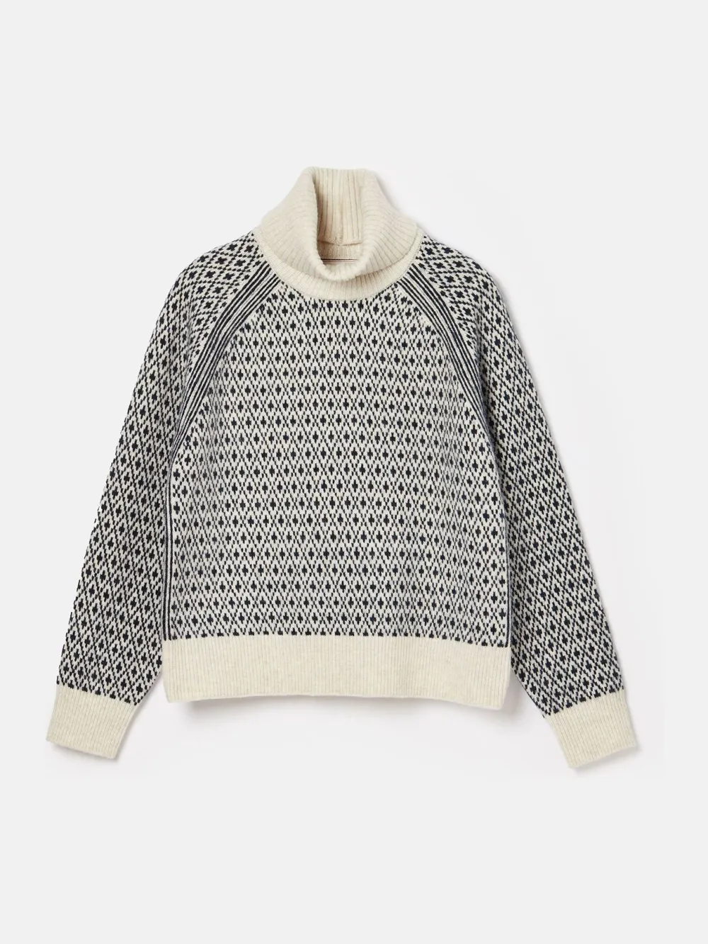 Cream/Navy Patterned Jumper with Detachable Roll Neck