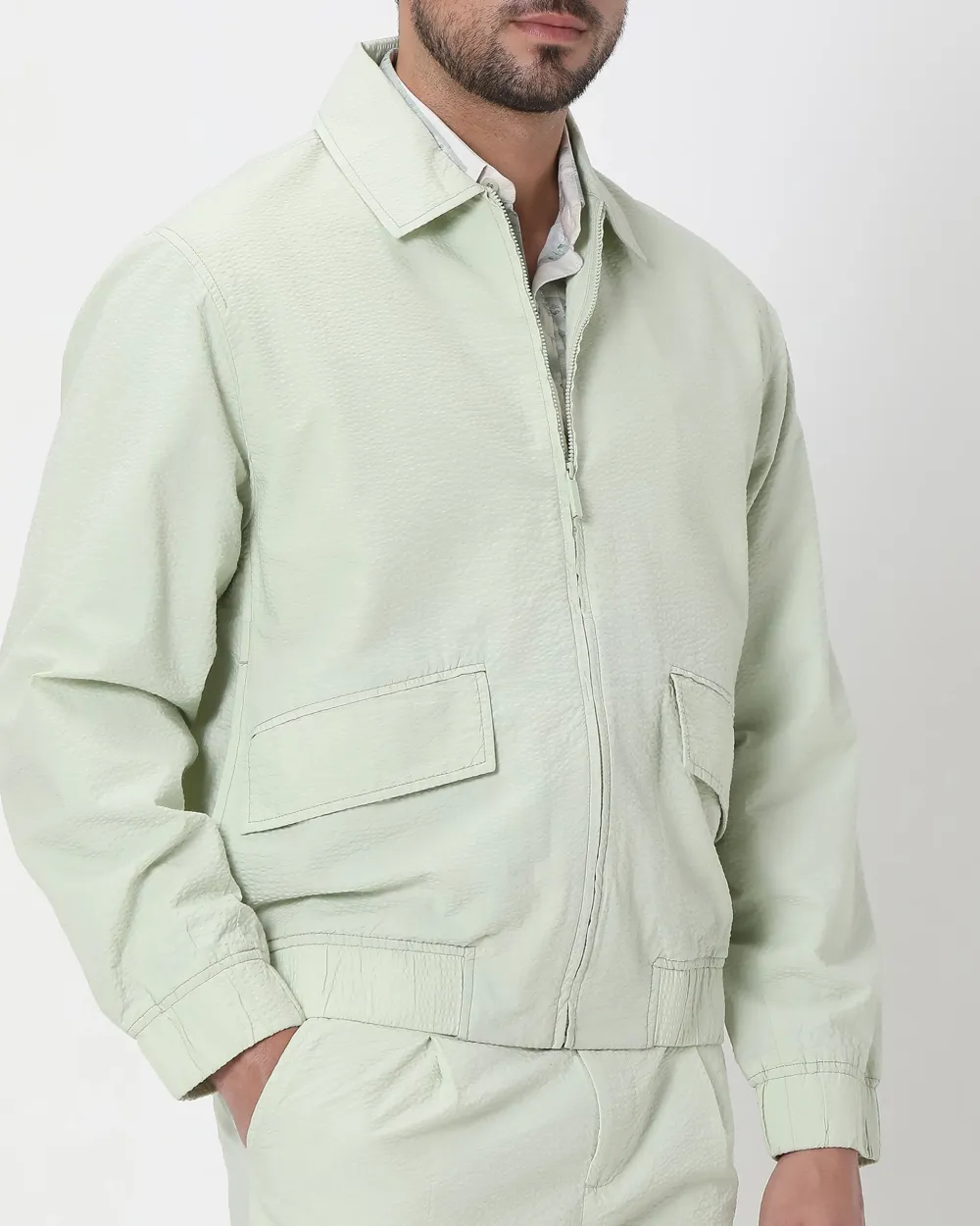 Versatile Comfortable Slim-Fit Light Green Cotton Jacket