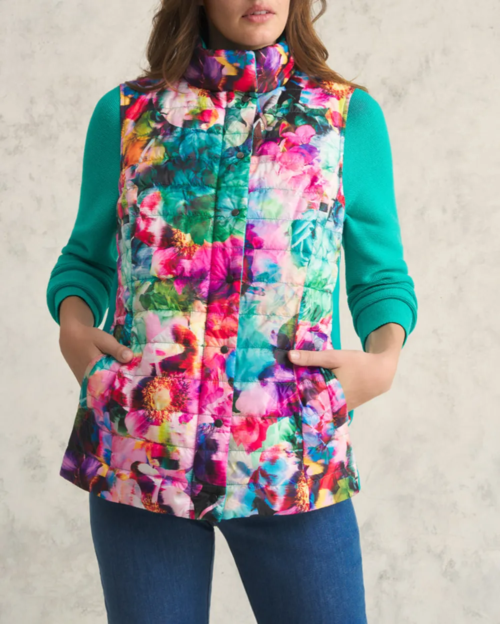 Floral Print Quilted Vest