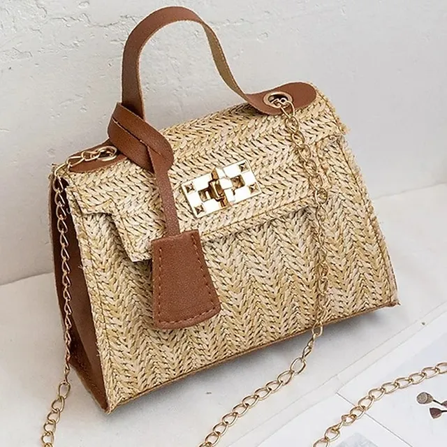 Fashion Women Straw Woven Shoulder Crossbody Messenger Bag Casual Ladies Summer Beach Vacation Chain Small Handbags Flap Purse