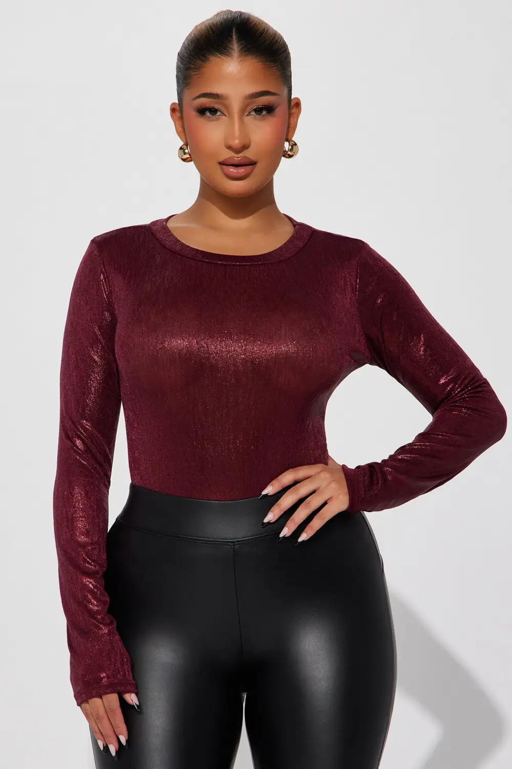 Feeling Festive Metallic Bodysuit - Wine