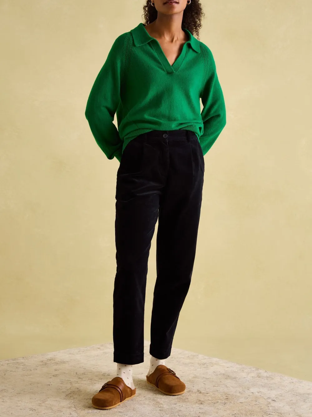 V Neck Stripe Jumper with Collar