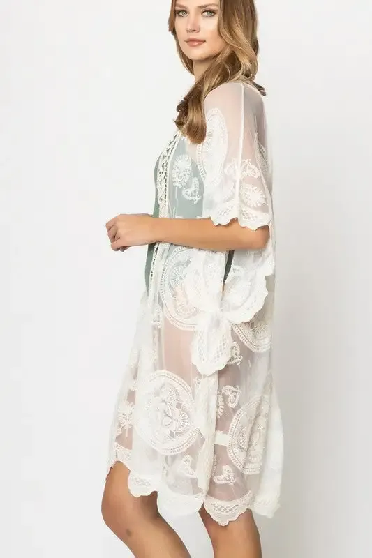 Patterned Laced Kimono  choice of colors