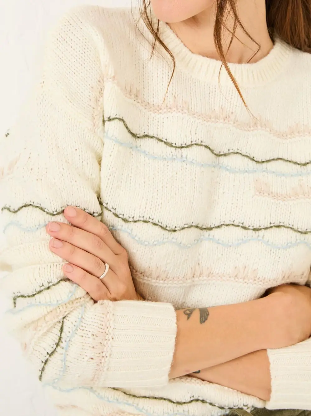 Ivory Pattern Knitted Crew Neck Jumper
