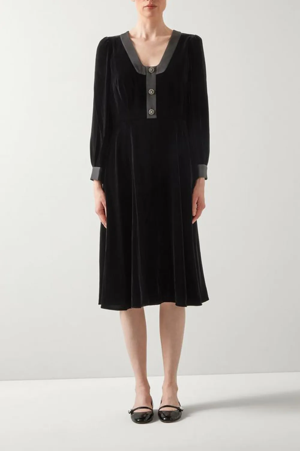 Black Contrast Trim Short Sleeve Midi Dress