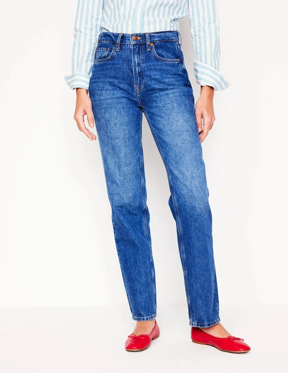 High Rise Straight Leg Jeans -Mid Wash