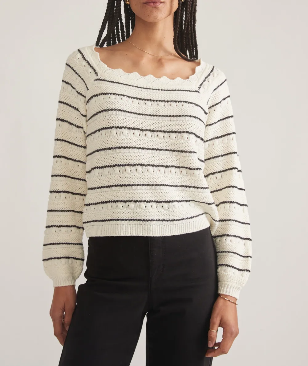 Scalloped Edge Striped Knit Top