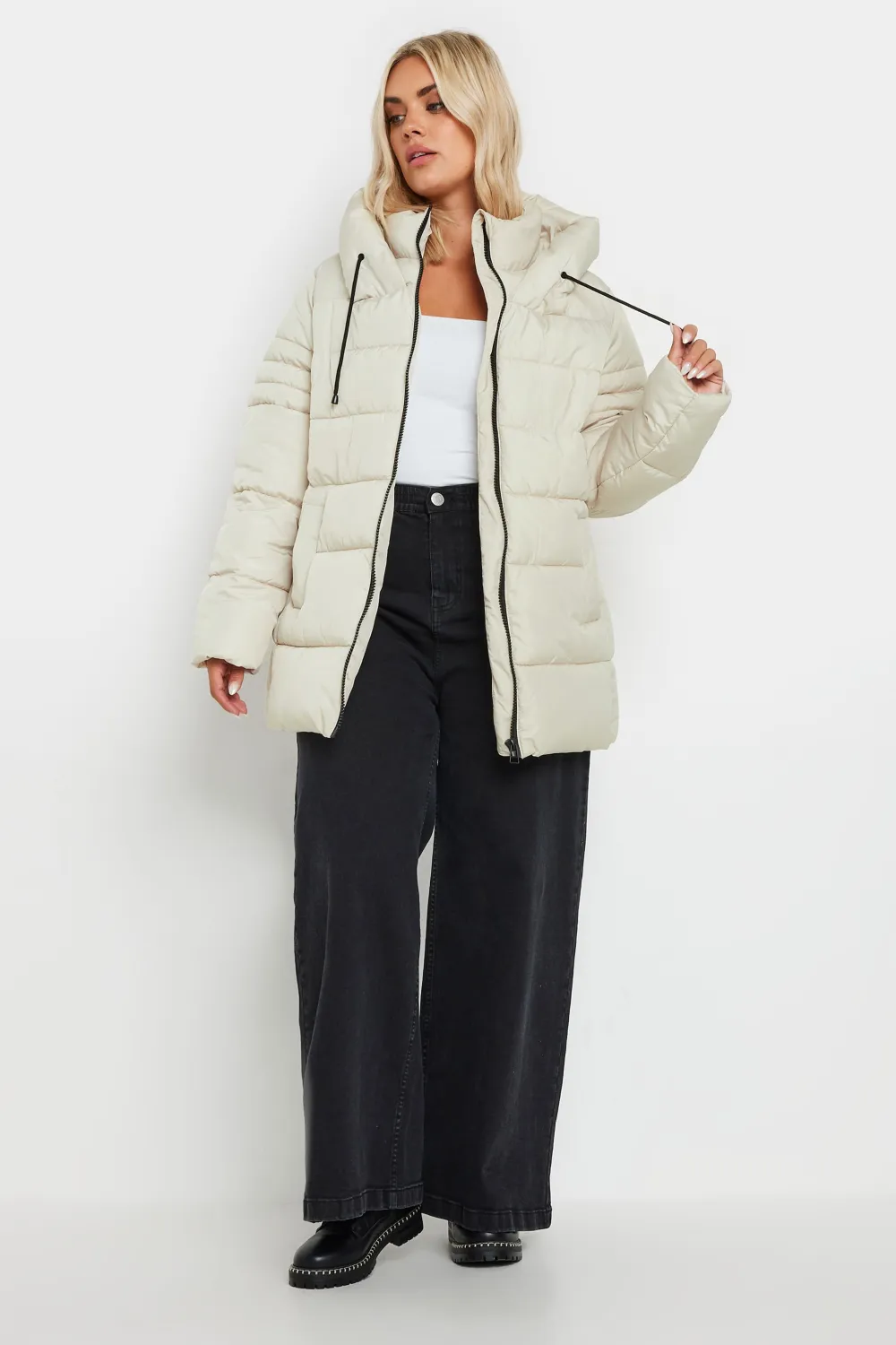 YOURS Curve Ivory White Sporty Puffer Coat