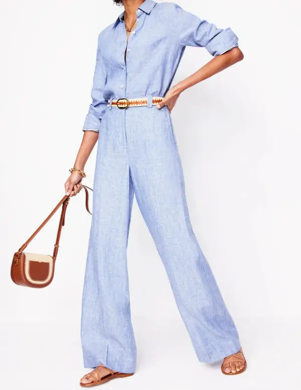 Grey Blue Cham Linen Pants