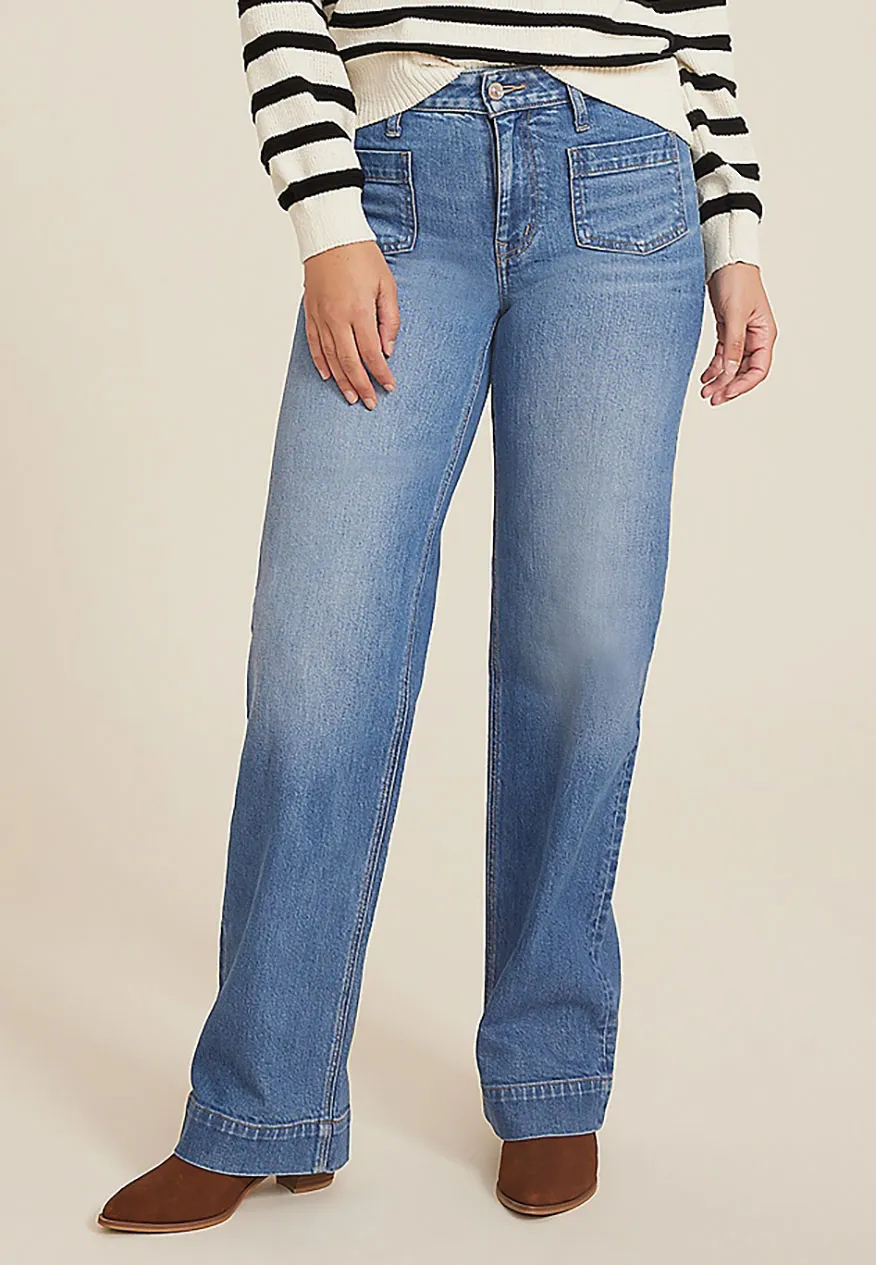 Patch Pocket High Rise Wide Leg Jean