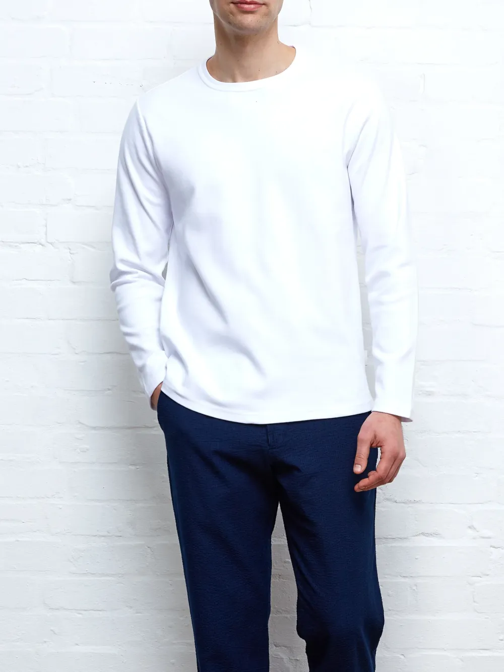 White Crew Neck Long Sleeve Plain T-Shirt