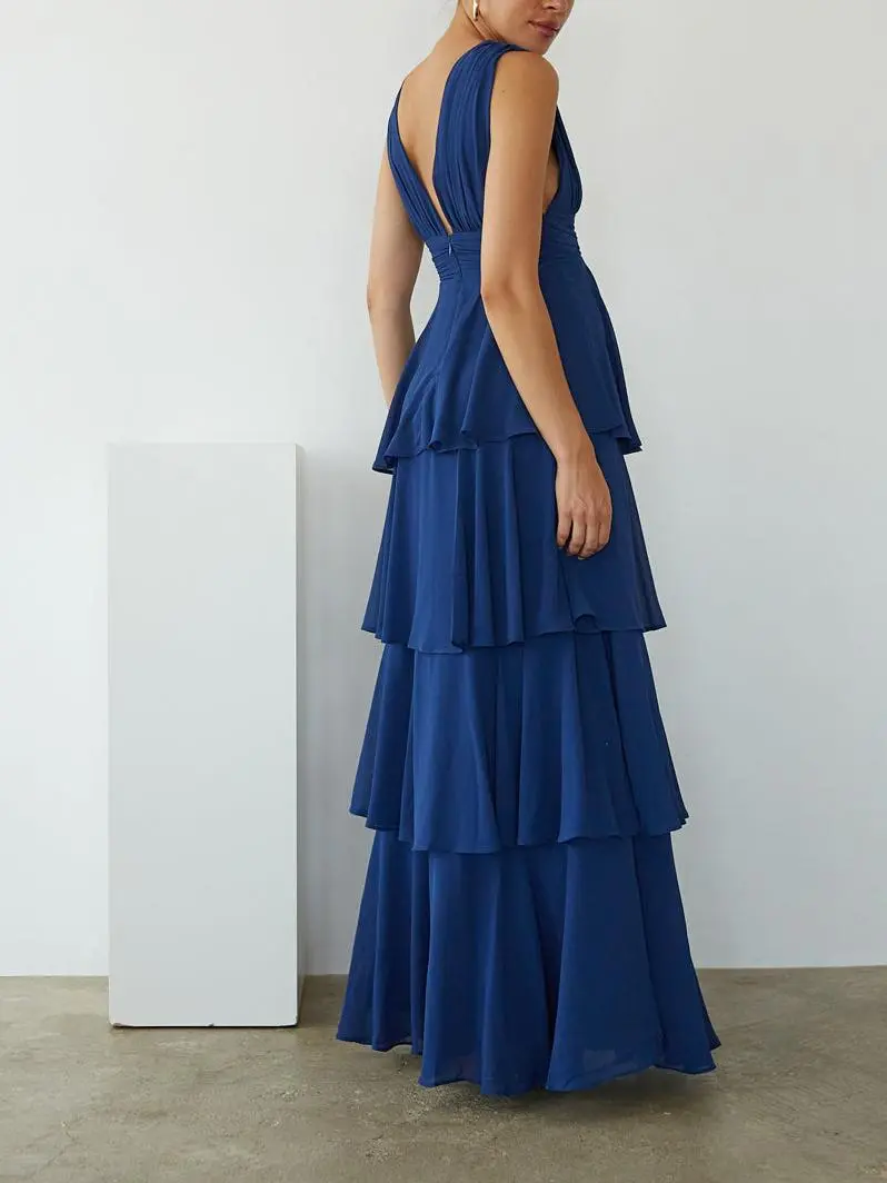 Back Zipper Tiered Maxi Dress