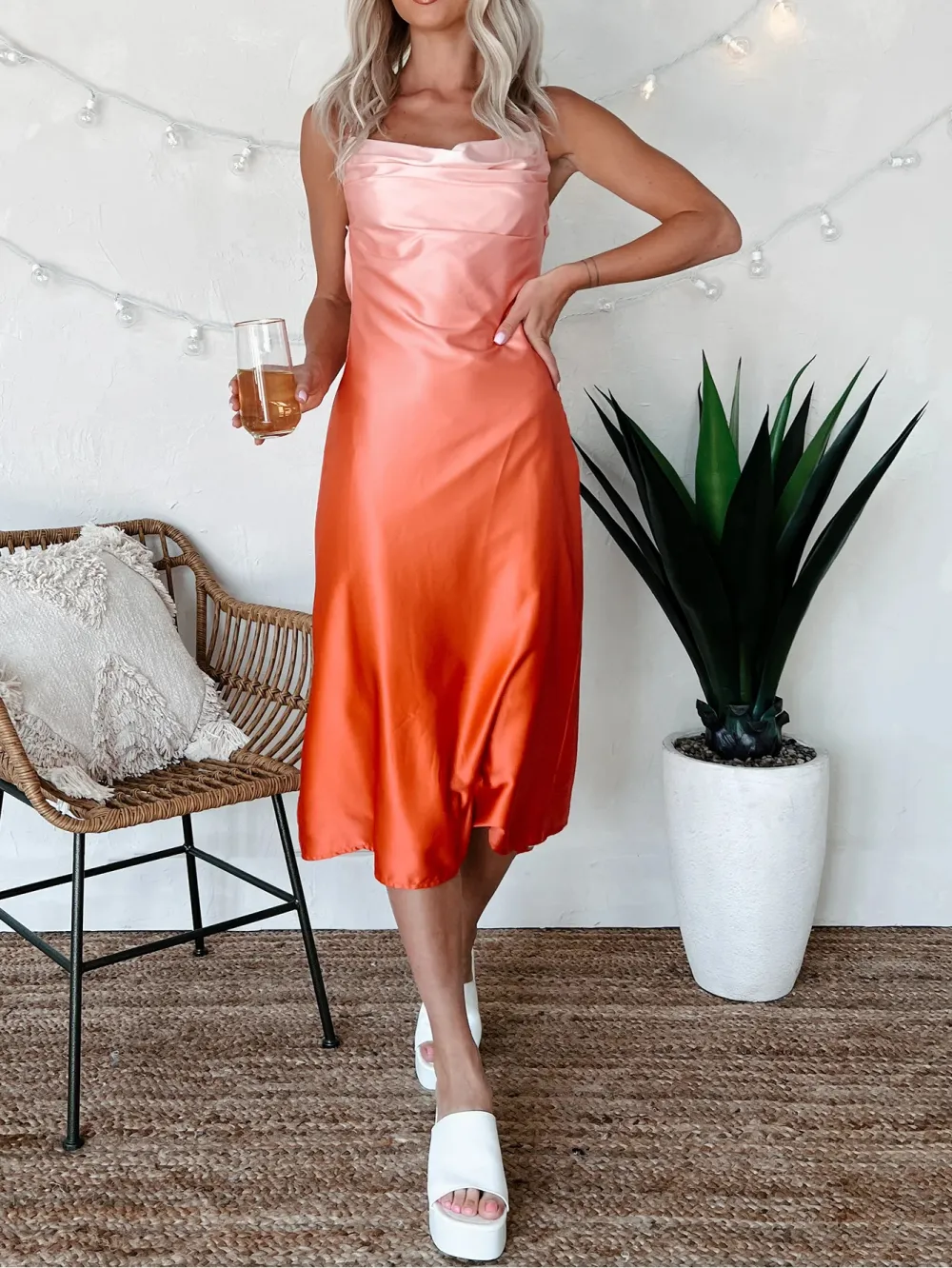 Red-Orange Gradient Midi Dress