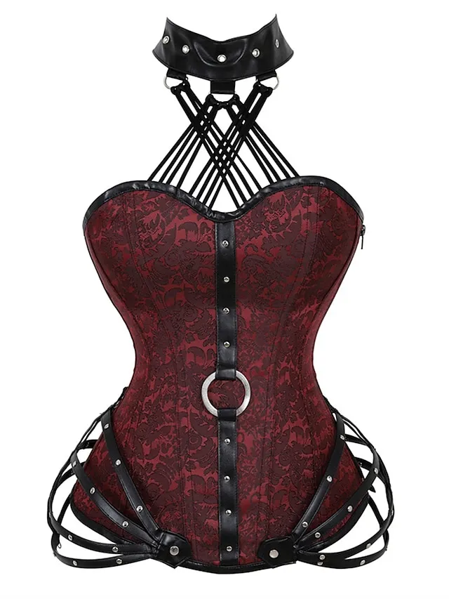 Women's Plus Size Corsets Halloween Waist Trainer Body Shaper Flower Sport Casual Punk & Gothic Daily Going out Polyester Breathable Halter Neck Sleeveless Summer Spring Black Red
