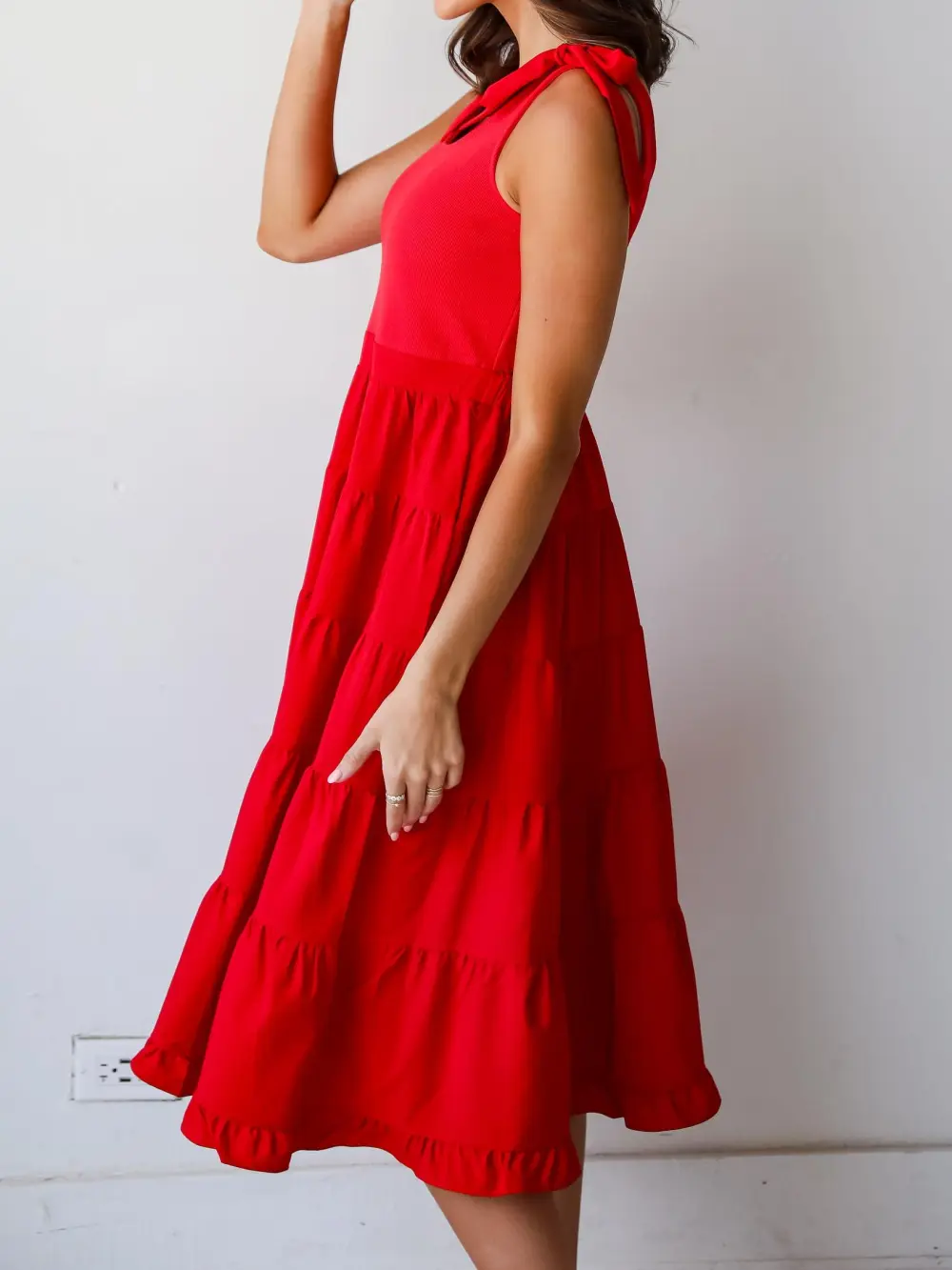 Sweet Daylight Red Tiered Midi Dress