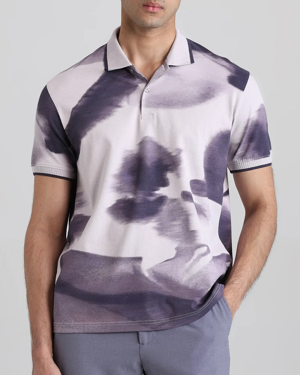 Daily Simple And Slimming Lilac Abstract Polo Shirt
