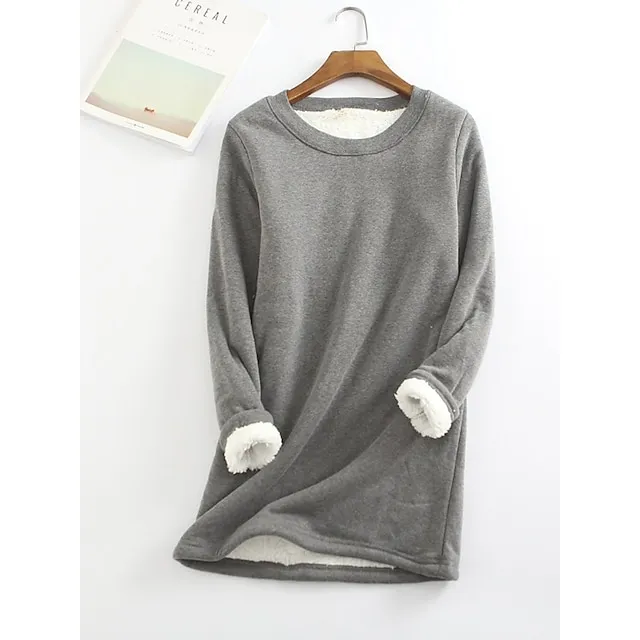 Women's Casual Dress Sweatshirt Dress Winter Dress Mini Dress Teddy Fleece Home Daily Going out Basic Casual Crew Neck Long Sleeve Regular Fit Wine Red Big red Black Color S M L XL XXL Size