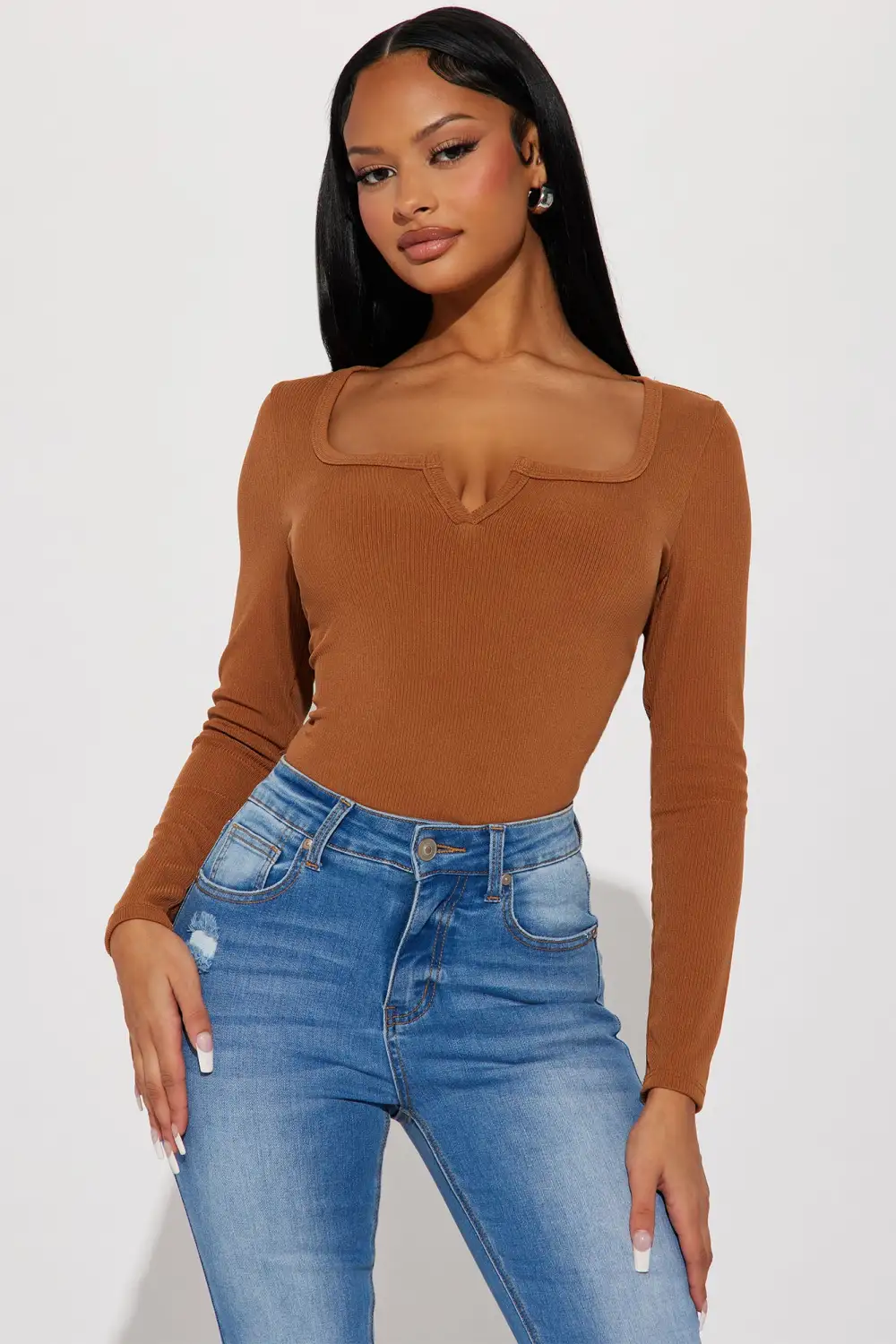 Eileen Scoop Neck Top - Brown