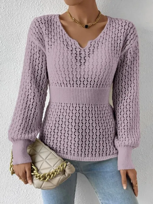 Pointelle Knit Drop Shoulder Sweater