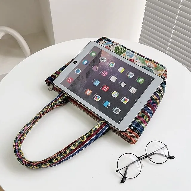 Women's Girls' Tote Polyester Daily Office & Career Cartoon Artwork Floral Print Rabbit Peacock blue striped kitten