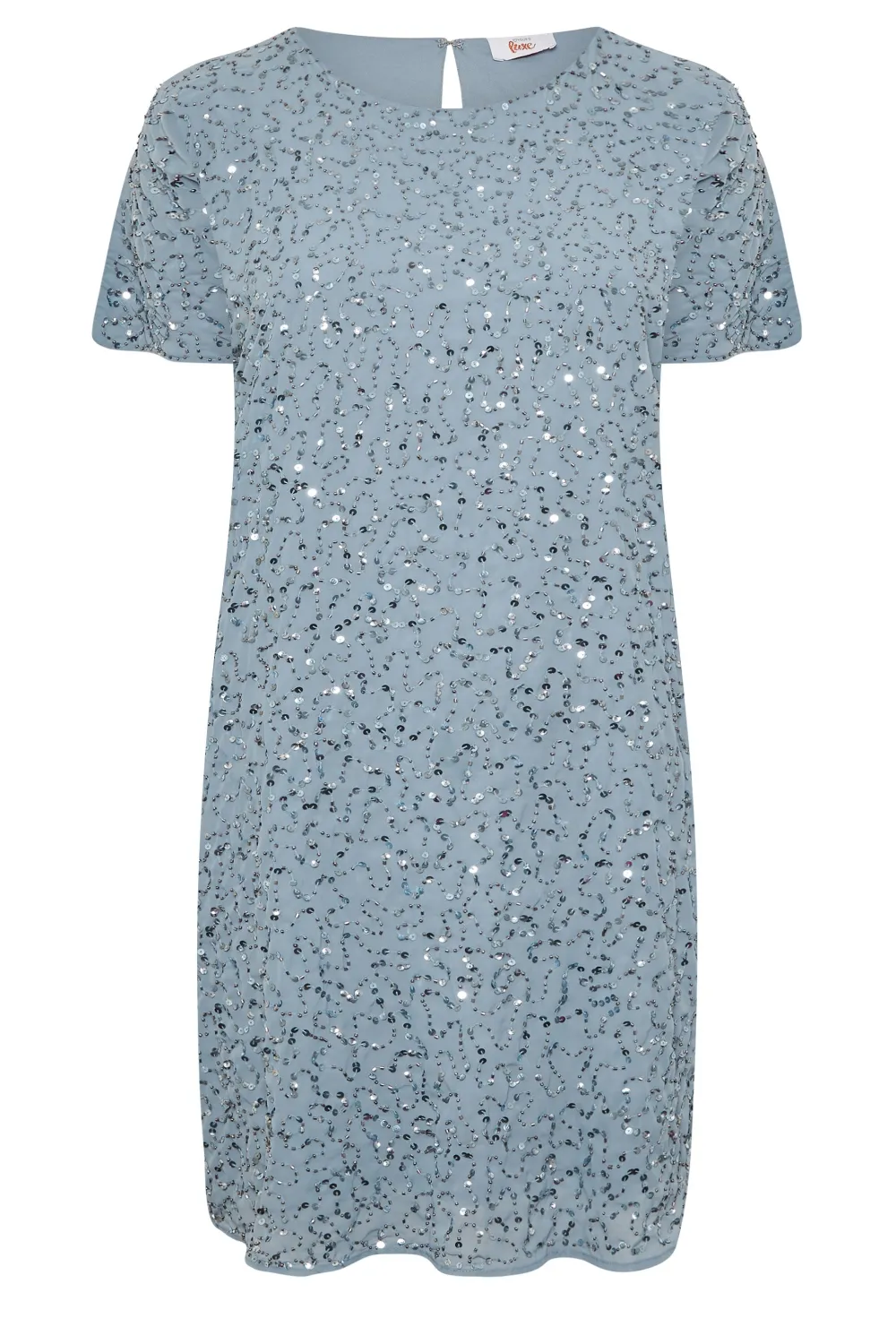 LUXE Curve Light Blue Sequin Hand Embellished Cape Dress