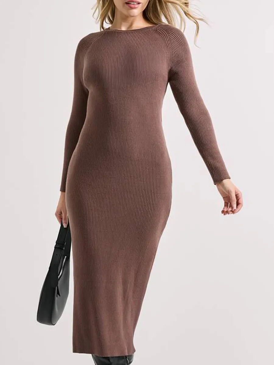 Women's Ribbed Long Sleeve Knit Dress
