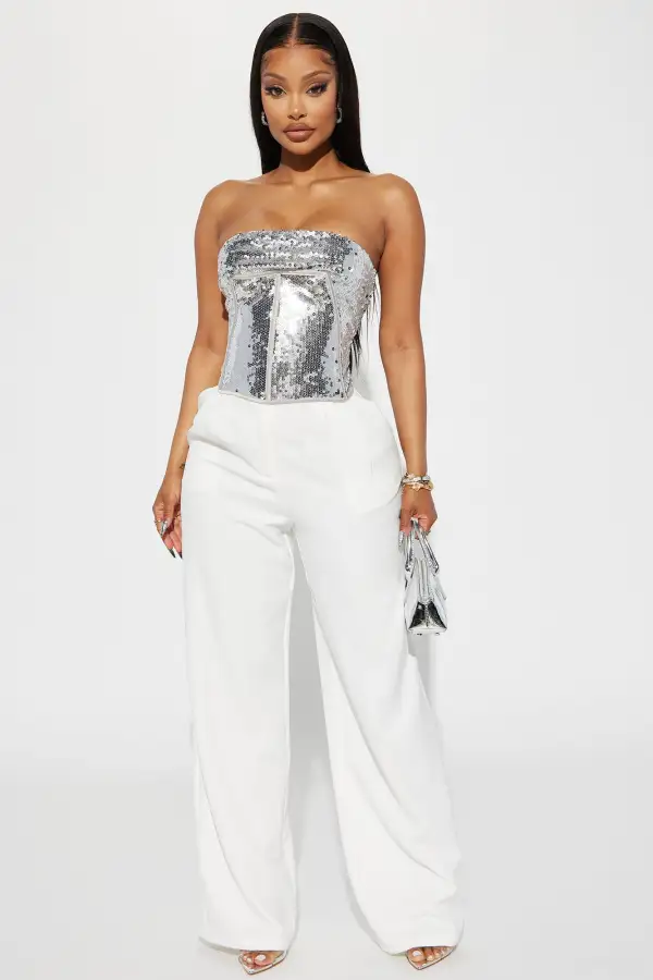 Champagne Kisses Sequin Corset Top - Silver