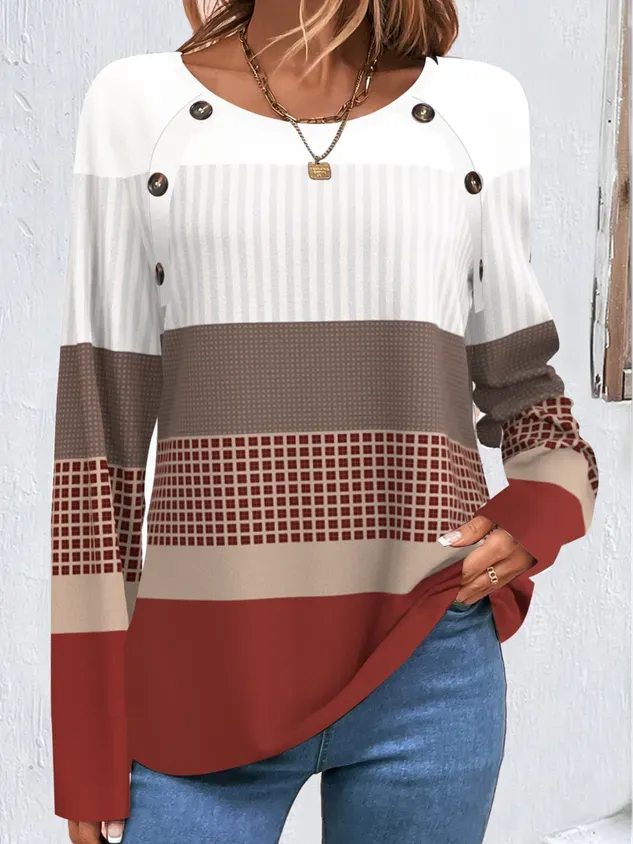 Color Block Buckle Casual T-Shirt