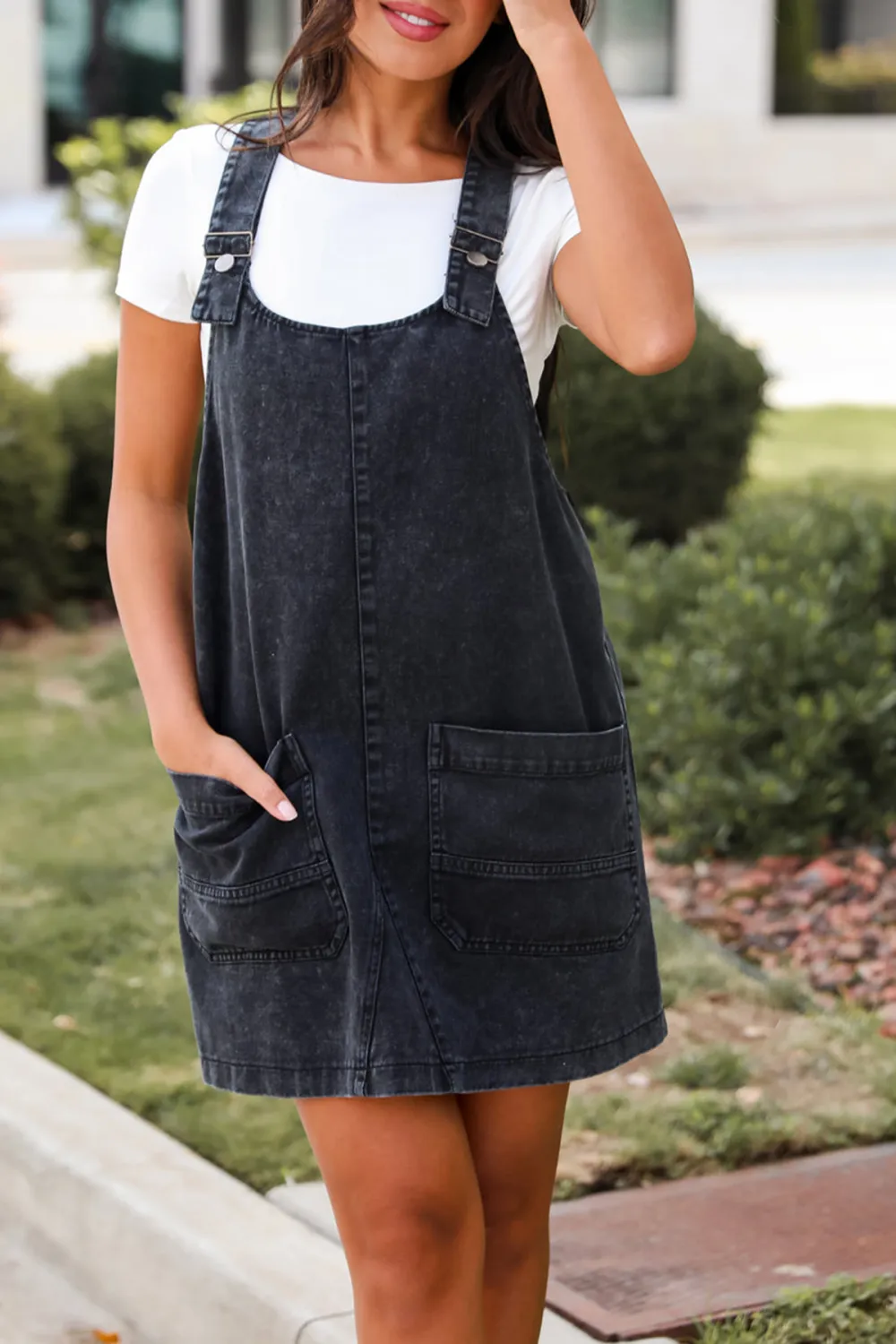Autumn Days Black Denim Overall Mini Dress