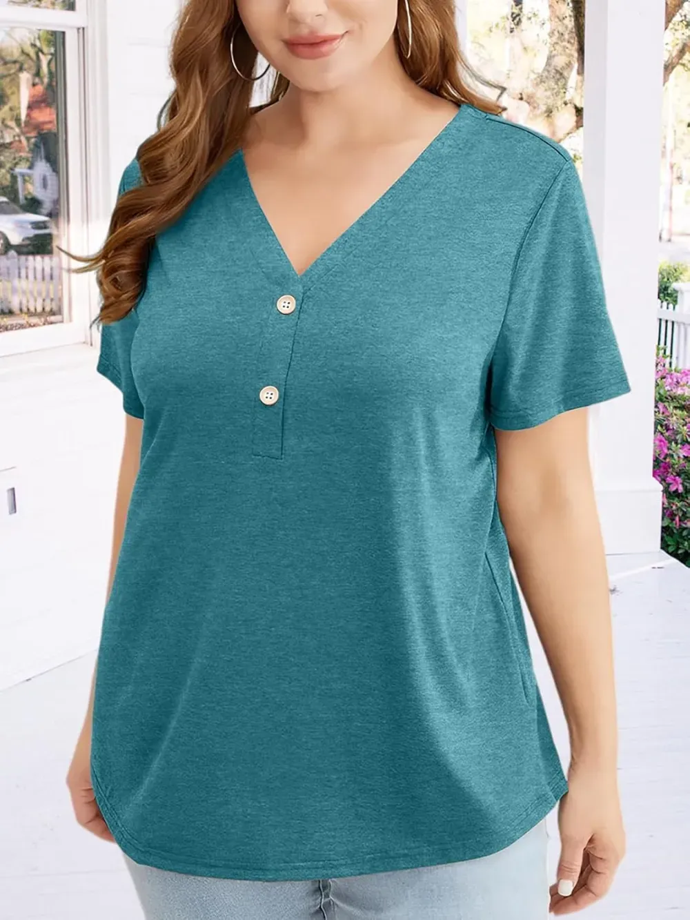 HDLTE Womens Plus Size Tops Floral Bell Sleeves Blouses Summer Crewneck Tunic Loose Casual T Shirts