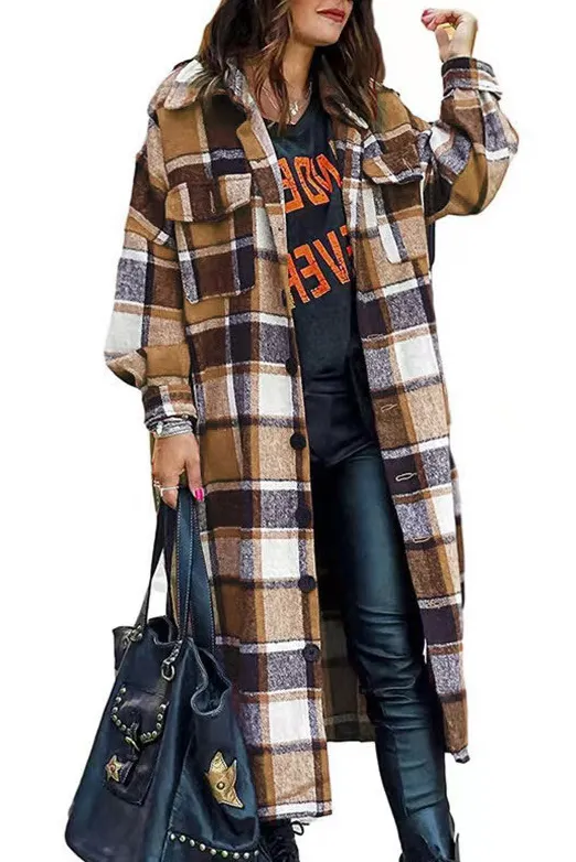 Classic Plaid breasted front pockets coat