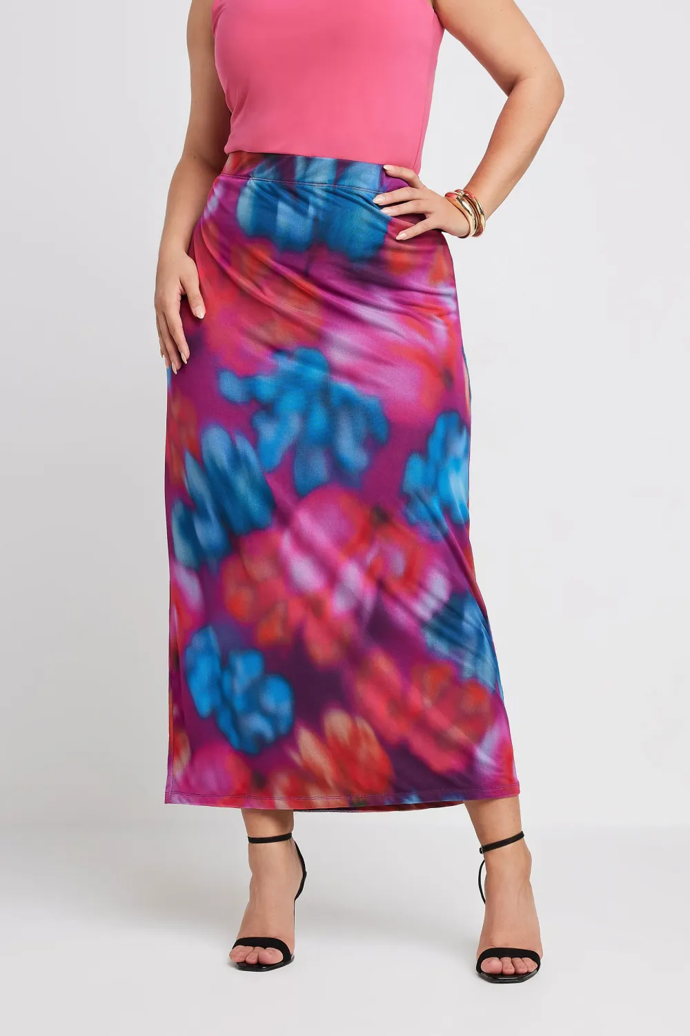 LIMITED COLLECTION Curve Pink Abstract Print Mesh Skirt