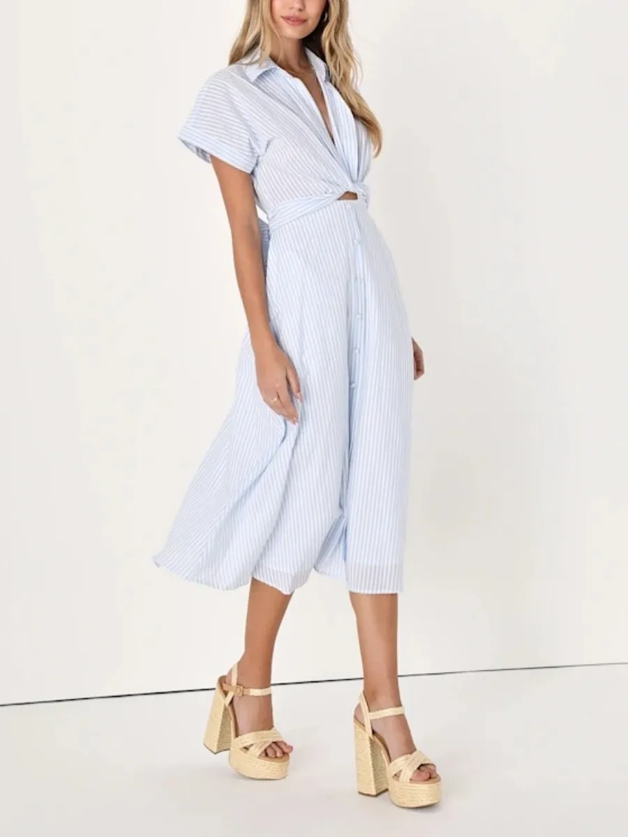 Striped Twist Front Midi Dress