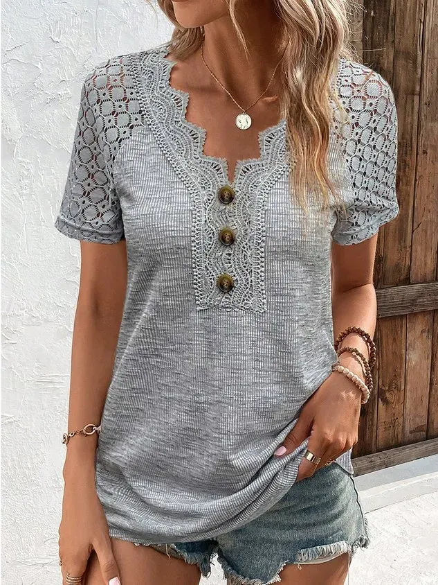 V Neck Casual Regular Fit Plain T-Shirt