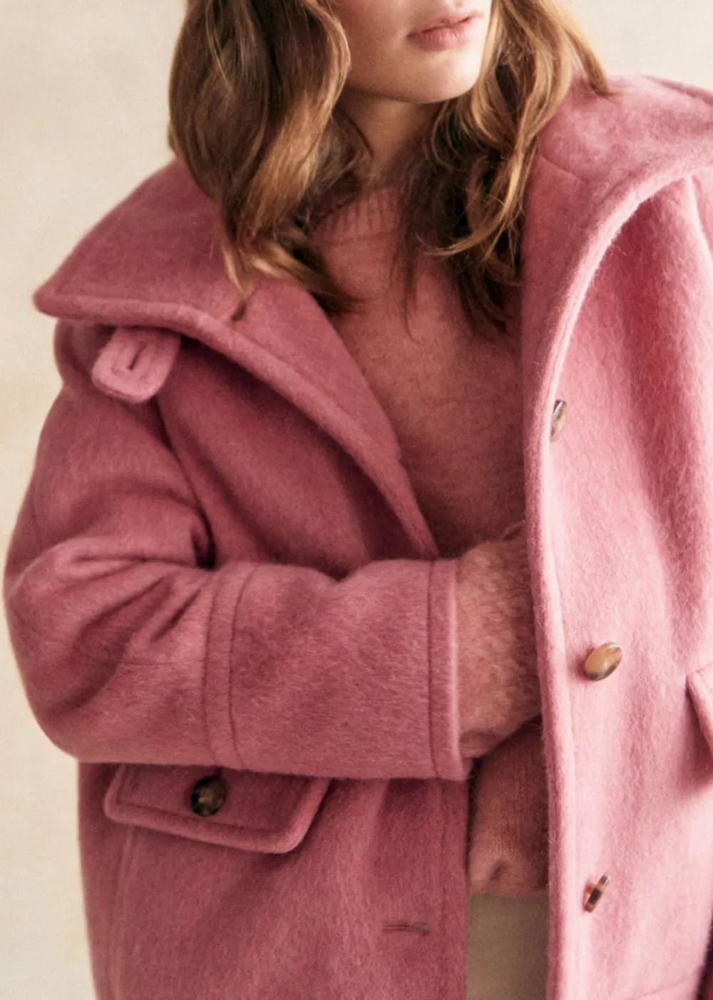 High Collar Short Button Front Coat