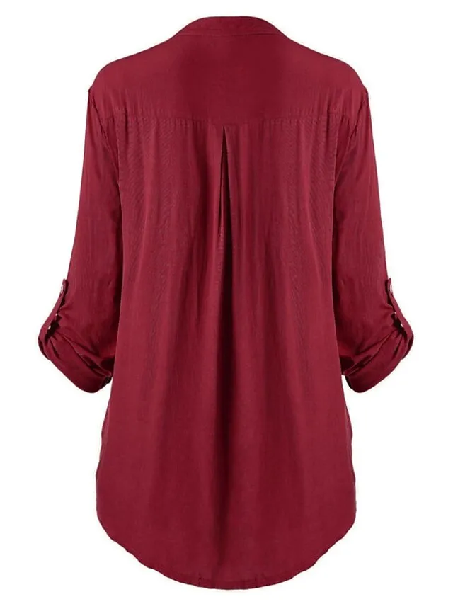 Women's Shirt Tunic Shirts Black White Wine Solid Color Floral Florals Lace Lace Trims Long Sleeve Daily Weekend Streetwear Casual Shirt Collar Regular Fit Spring Fall Winter