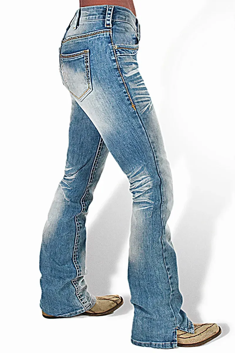 Washed Split Hem Mid Rise Bootcut Jeans