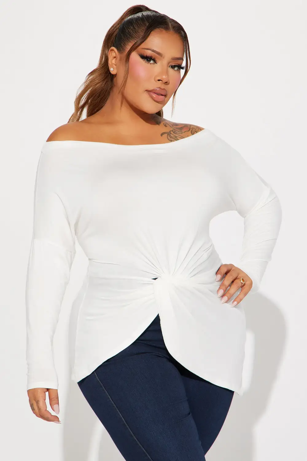 Simply Perfect Long Sleeve Off Shoulder Top - Ivory