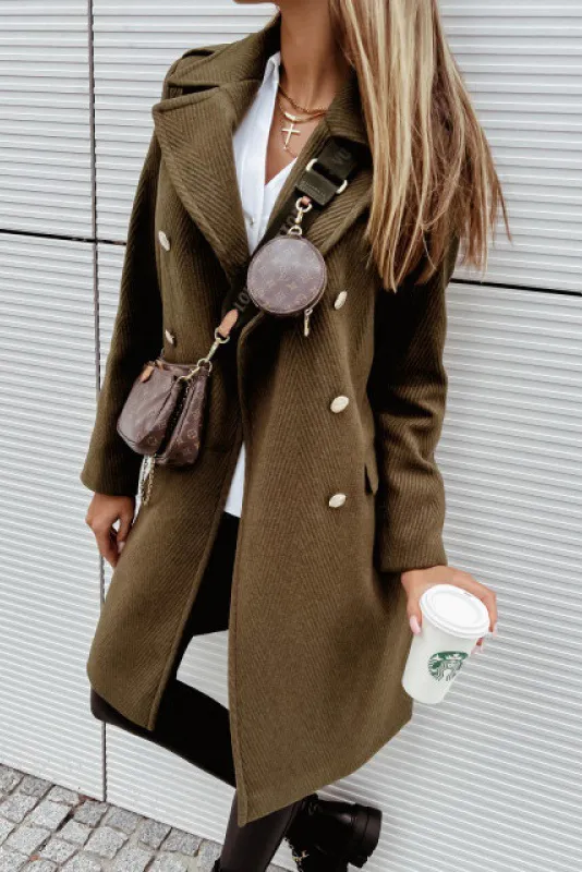 Solid color imitation cashmere medium long coat