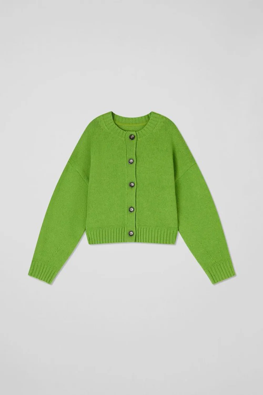 Bright Green Cropped Button Up Knit Cardigan