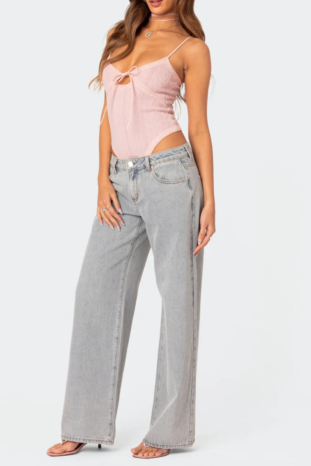 Navy Lacey Knit Cut Out Bodysuit