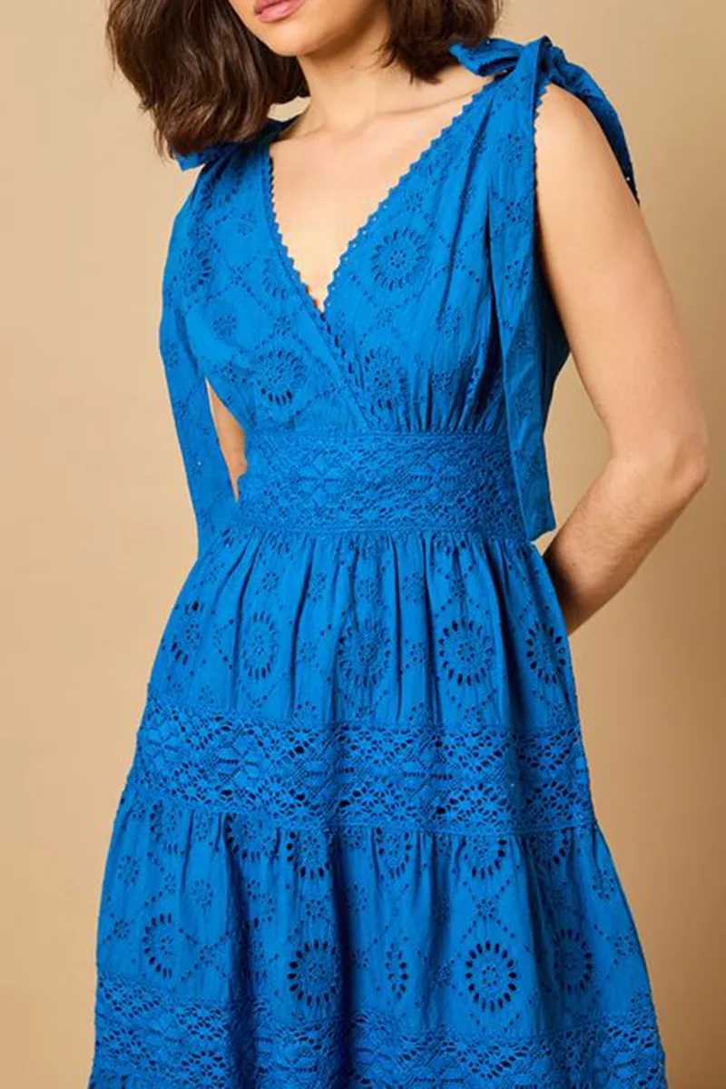 Casual Style Tie Shoulder V Neck Dress
