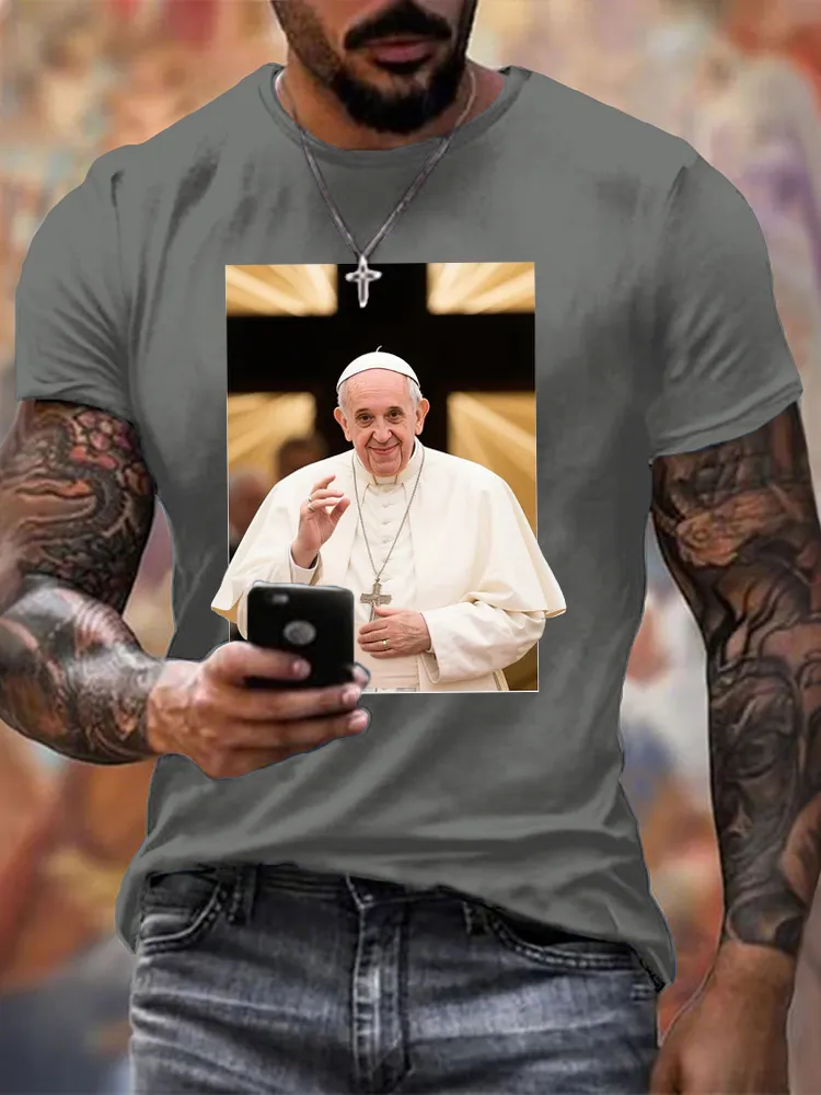 Men's I Love PF Print Short Sleeve Round Neck Cotton T-Shirt