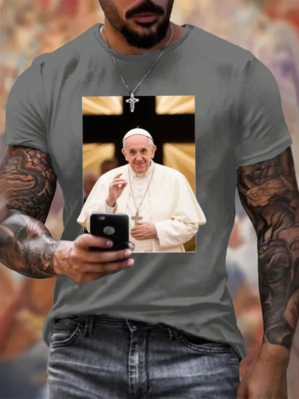 Men's I Love PF Print Short Sleeve Round Neck Cotton T-Shirt