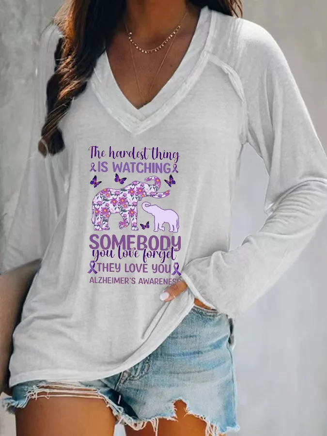 Women'S Is Watching Somebody They Love You Alzheimer'S Awareness V-Neck T-Shirt