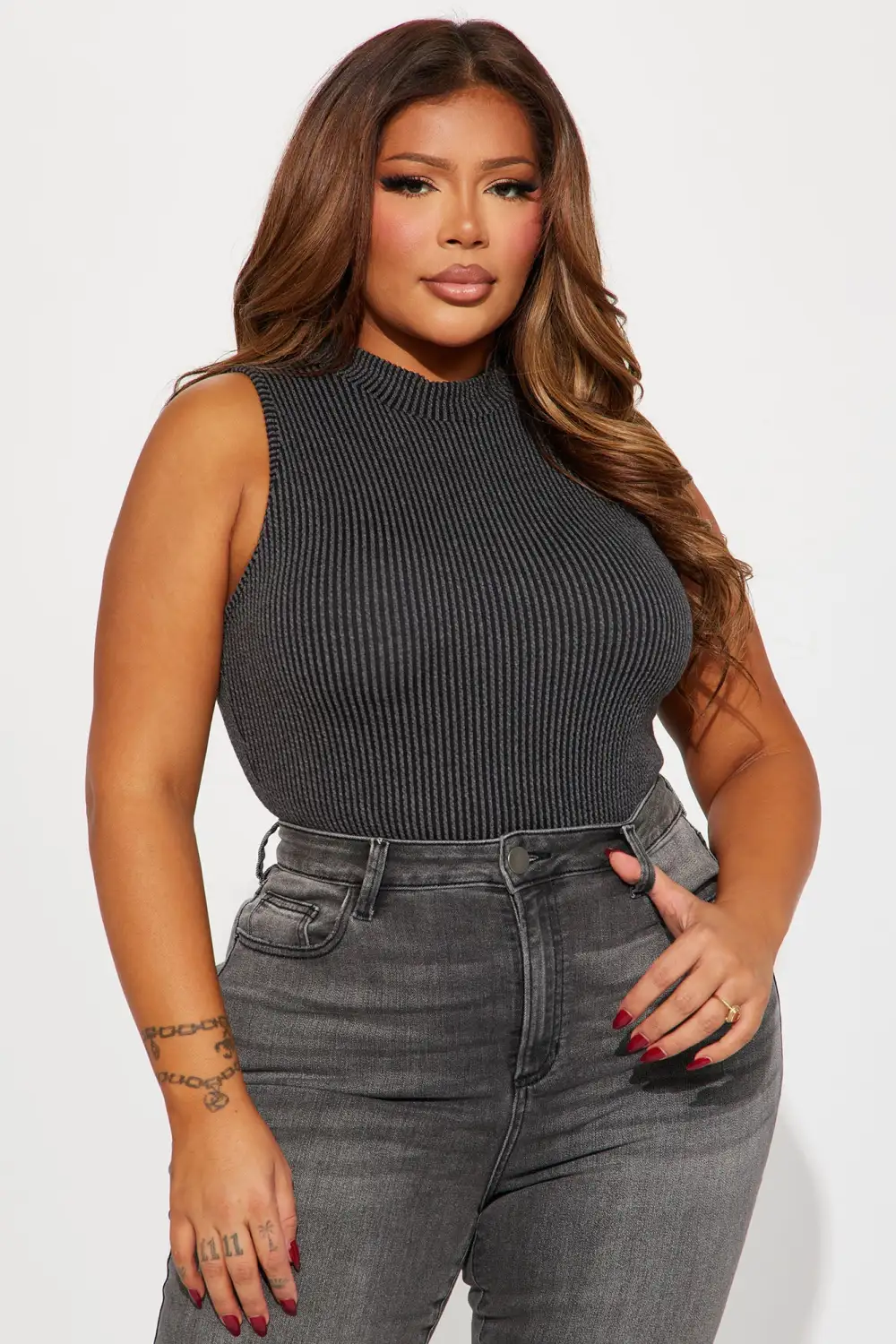Denice Ribbed Bodysuit - Black