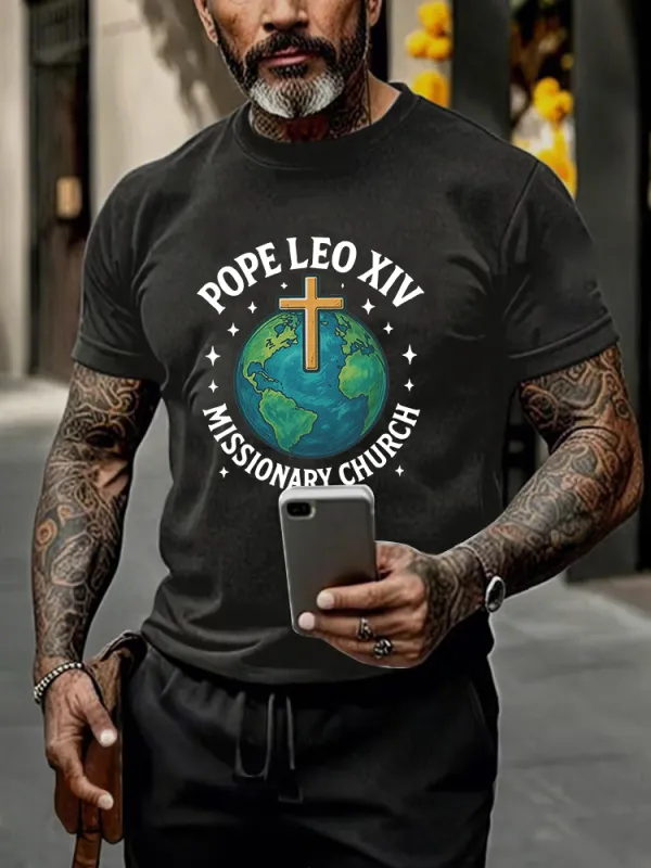 Men'S Red White And Holy Pope Leo Xiv 8th May 2025 Printed T-Shirt