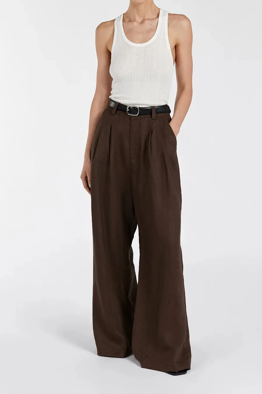 BITTER CHOC LINEN PANT