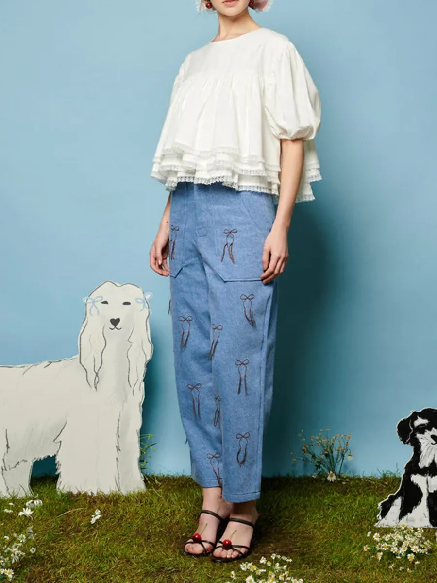 Crew Neck Lace Trim Top