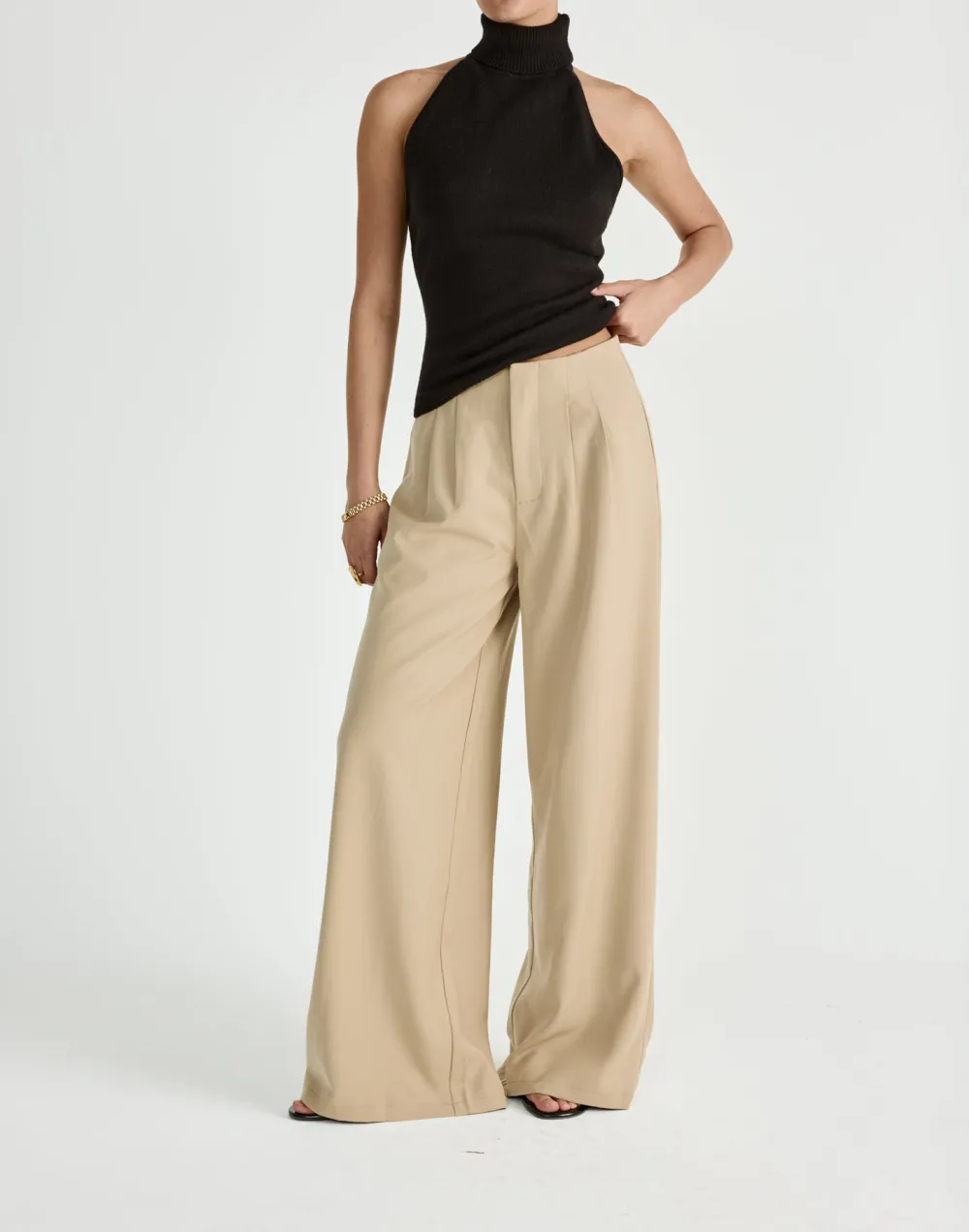 High-Waisted Wide-Leg Trousers With Pleated Details